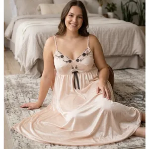 Satin Lace-Trim Chemise in Blush with Black Accent thumbnail 1