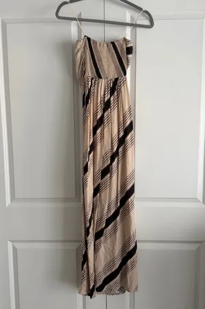 Olivaceous Beige and Black Striped Strapless Maxi Dress thumbnail 4