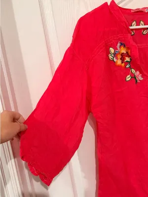 Final Price Johnny Was Hot Pink Embroidered Button-Front Tunic thumbnail 2