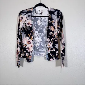 Anthropologie Tabitha Black Pink Floral Print Cardigan Sweater Womens S Buttons thumbnail 9