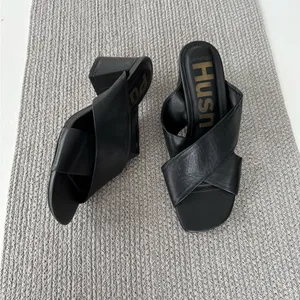 Hush Puppies Ella Black Leather Sculptural High Heel Slides Sandals Sz 9 41 thumbnail 12