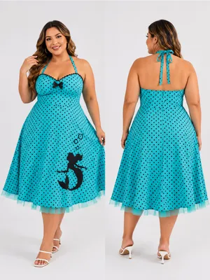 Disney torrid Teal Polka Dot Dress with Black Accents thumbnail 2