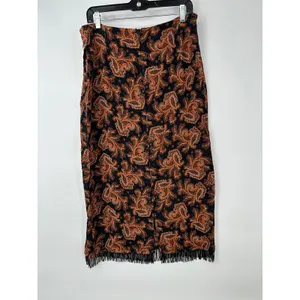 Vintage Clio Maxi Skirt 12 Black Orange Paisley Beaded Fringe Boho Y2K 90s Artsy thumbnail 3