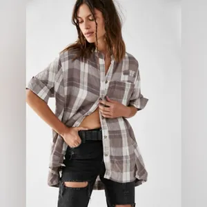 We The Free People button down tunic shirt plaid Summer Serenade Linen Top loose thumbnail 2
