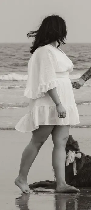 Blush white ruffle dress with flowy sleeves thumbnail 1