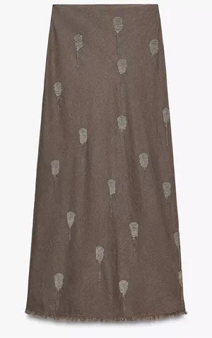 Zara NWT taupe gray cotton & linen embellished print maxi skirt thumbnail 1