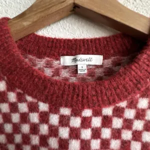 Madewell Checkerboard Jacquard Pullover Sweater S Alpaca Boxy Scarlet thumbnail 3