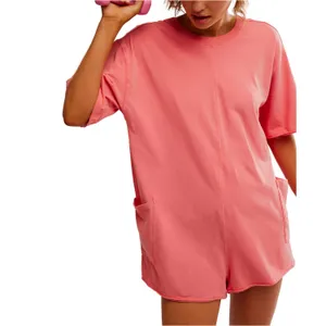 NEW Free People Movement Neon Coral Oversized Shapeless Hot Shot Tee Romper XS thumbnail 13