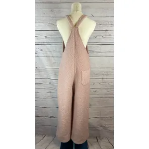 Halara Teddy Fuzzy Plush Wide Leg Overall Jumpsuit Women’s Size S Pink Cozy thumbnail 4