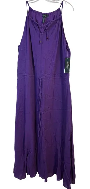 Lauren‎ Ralph Lauren Purple Cotton Gauze Maxi Dress Tie Neck 16 NEW thumbnail 1