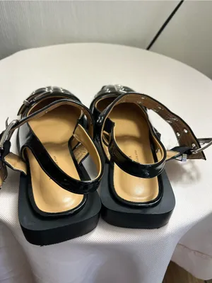 Black Patent Pointed Slingback Mules with Buckle Straps thumbnail 4