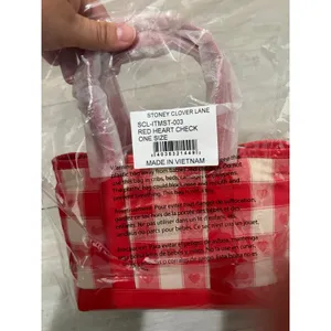 Stoney Clover Lane Red Heart Check Mini Tote New with tags thumbnail 9