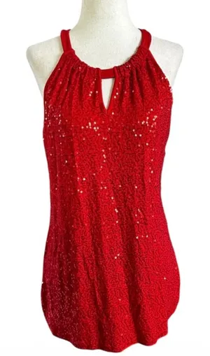 INC International Concepts Womens Red Sequin Halter Keyhole Top Large | 0109 thumbnail 1