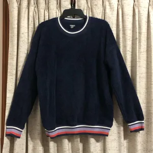 Aerie Navy Crewneck Striped Trim Sweatshirt thumbnail 1