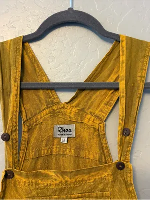Rhea mustard yellow acid wash looking bohemian overalls size medium thumbnail 4