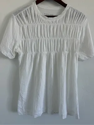Everlane White Smocked Top Women’s Medium 100% Cotton Short Sleeve Blouse thumbnail 1