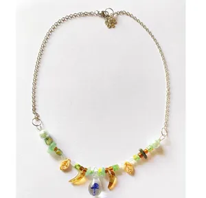 Handmade unique fairy nature boho vintage style quality Czech glass beads mix mushroom pendant necklace💚🍄🐞 thumbnail 3