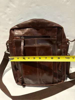 Classic Brown Leather Crossbody Messenger Bag for Men or Women. thumbnail 7