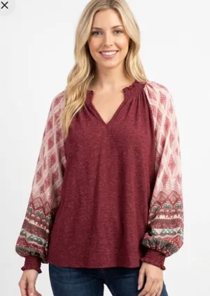 Umgee size small red boho floral top thumbnail 1