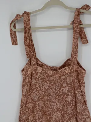 Faherty Kendall Palms Linen Maxi Dress Women’s Small Brown Tie Strap Button thumbnail 12