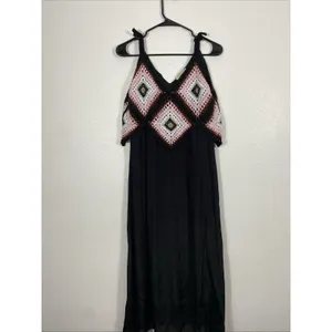 REBELLION Crochet Geometric Maxi Dress Sleeveless Black Pink Size M thumbnail 2