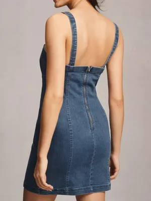 Anthropologie Porridge Womens Denim Mini Dress Rosette Xl New With Tags thumbnail 8