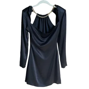 Astr Carina Satin Chain Link Long Sleeve Mini Dress Black Size XS Party Cutout thumbnail 4