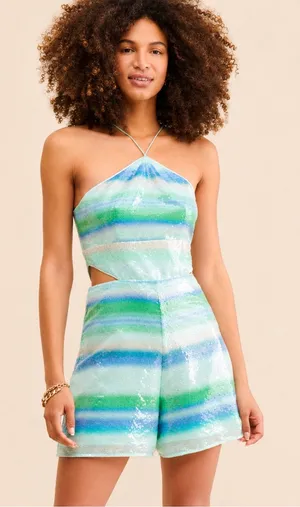 🩵✨ Hutch Sequin Watercolor Cutout‎ Halter Romper Size 8 ✨🩵 thumbnail 1