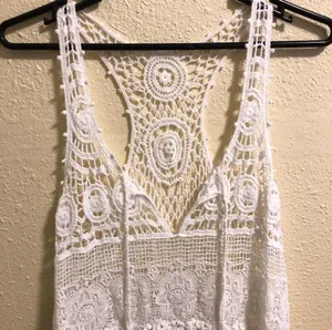 Boho Gypsy Beach Swim Cover Up White S thumbnail 4
