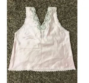 Vintage light pink sleep top with adorable dainty lace, bead, and flower details thumbnail 11