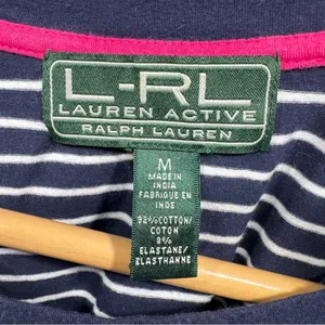 Lauren Active by Ralph Lauren Navy Blue & White Striped Jersey Top Nautical thumbnail 3