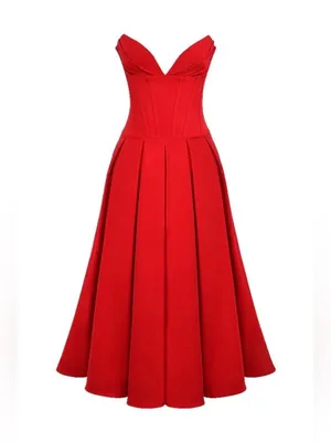 House Of Cb Lady Strapless Scarlet Midi Dress thumbnail 8