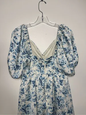 NWT Altar'd State Blue Floral Puff Sleeve CottageCore Mini Dress thumbnail 9