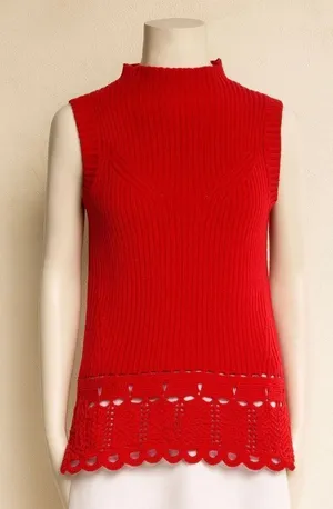Derek Lam 10 Crosby Red Sleeveless Mock Neck Tunic Top with Scalloped Hem Women’ thumbnail 1