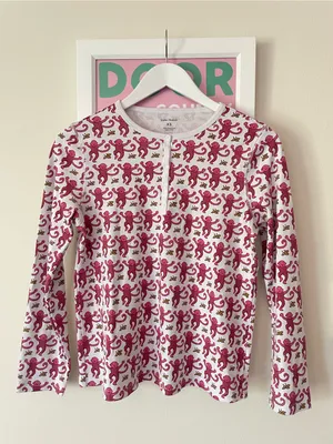 Roller Rabbit Monkey Top & Bottoms Pajamas Set Pink Red 100% Pima Cotton XS thumbnail 4