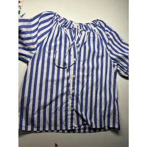 J.Crew Blue White Striped Blouse Tie Neck Puff Sleeve Coastal Chic thumbnail 6