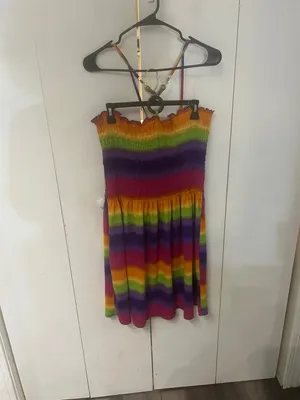 Colorful Rainbow Smocked Mini Dress Pink Size 2X thumbnail 3