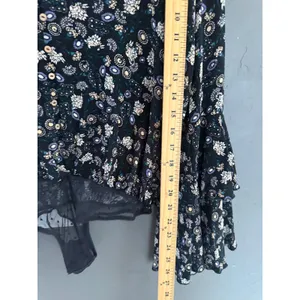 Intimately Free People Black‎ Floral Tiered Bell Sleeve Button Front Bodysuit M thumbnail 7