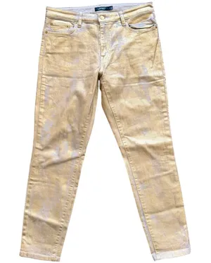Ralph Lauren Metallic Gold Tan Brush Stroke Straight Skinny Jeans Western Rodeo thumbnail 1
