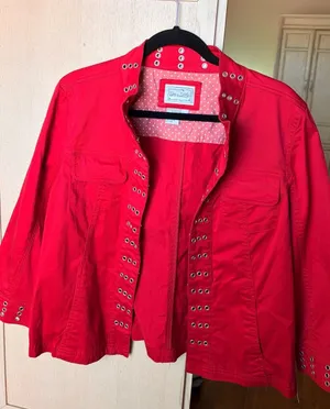 Live a Little Red Grommet Eyelet Jacket Size L Y2K Stretch Cotton thumbnail 2