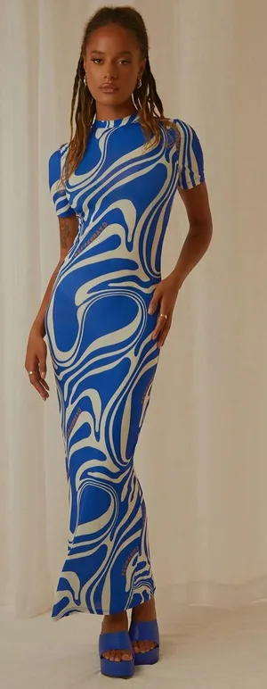 PEPPERMAYO Into the City Mesh Maxi Dress - Cobalt Marble Size 4 thumbnail 1