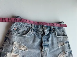 Free People Light Wash Distressed Denim Cutoff Shorts thumbnail 5