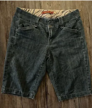 Y2K One 5 One Denim Bermuda Capri Jean Shorts Dark Wash 8 thumbnail 1
