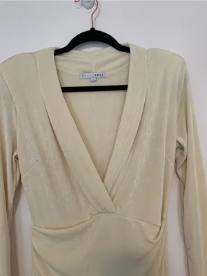 Baltic Born Pierce Shimmer Cream Long-Sleeve Gown with Side Slit thumbnail 8