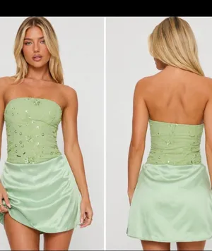 Princess Polly Mint Green Strapless Beaded Satin Mini Dress thumbnail 2