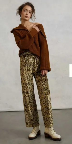 anthropologie Mare Mare Cheetah Velvet Pants Size: L thumbnail 1