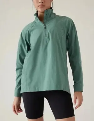 Athleta Advantage Poplin Top Women’s M Green Half-Zip Lightweight Tunic Jacket thumbnail 1