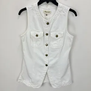 Madewell Denim High Crewneck Vest Tile White Minimalist Utility Pockets US 0 thumbnail 7
