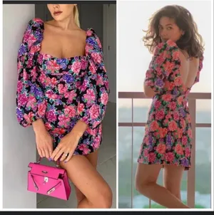 floral print sweetheart neckline Puffsleeve longsleeve mini dress thumbnail 5
