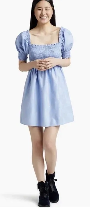 Hill House The Athena Nap Dress in Light Blue Glitter Check Size XS thumbnail 1